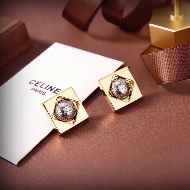 Celine Square Faceted Two-Tone Stud Earrings 7