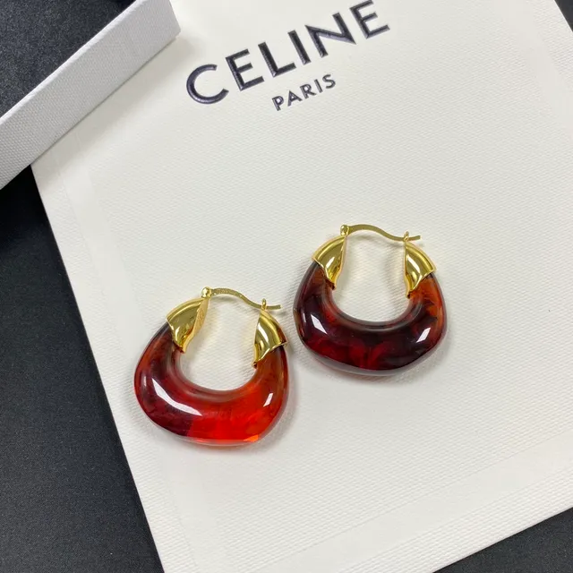 Celine Transparent Gold Crescent-Shaped Translucent Resin Earrings 2