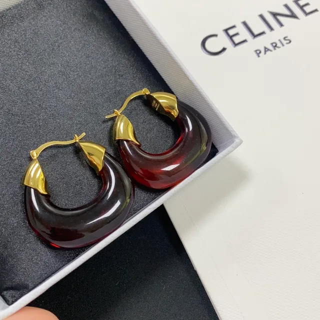 Celine Transparent Gold Crescent-Shaped Translucent Resin Earrings 4