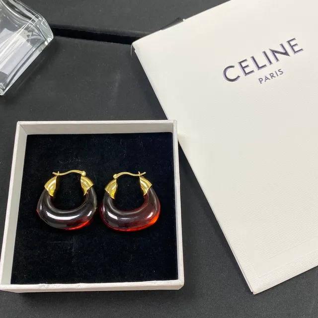 Celine Transparent Gold Crescent-Shaped Translucent Resin Earrings 5