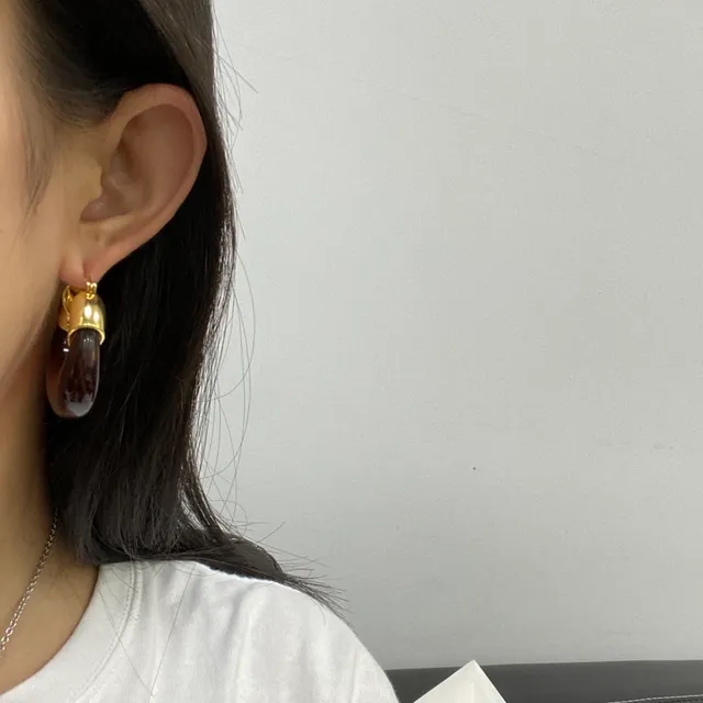 Celine Transparent Gold Crescent-Shaped Translucent Resin Earrings 6