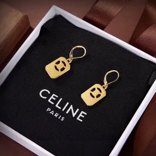 Celine Triomphe Gold-Tone Logo Cutout Earrings