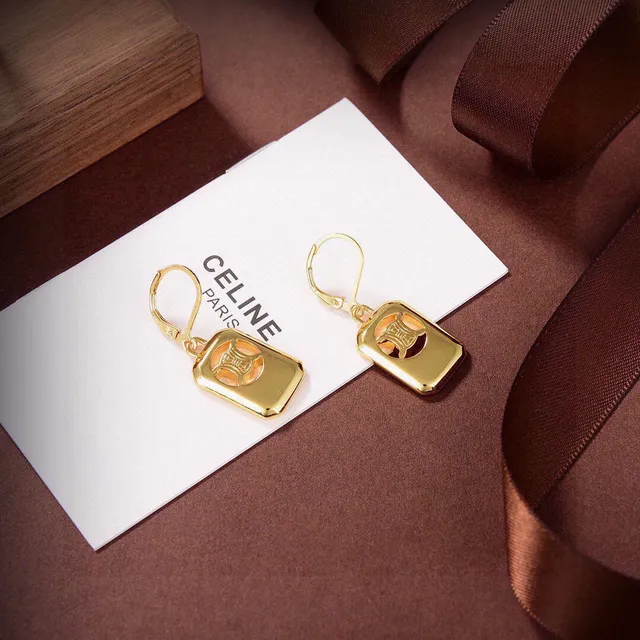 Celine Triomphe Gold-Tone Logo Cutout Earrings 2