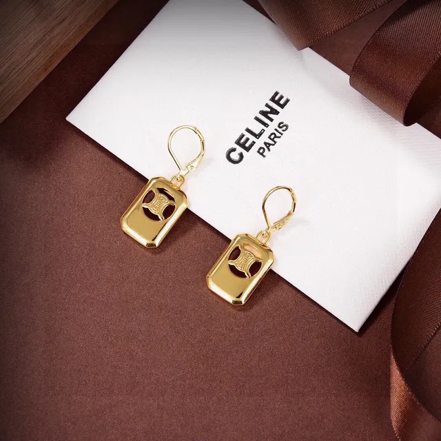Celine Triomphe Gold-Tone Logo Cutout Earrings 3