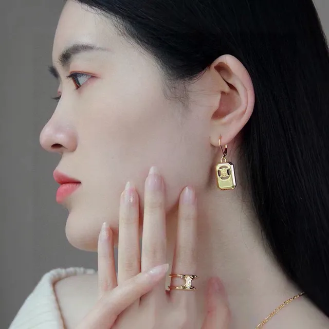 Celine Triomphe Gold-Tone Logo Cutout Earrings 5