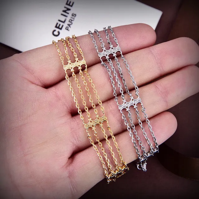 Celine Triomphe Multi-Chain Cross Motif pulsera 6