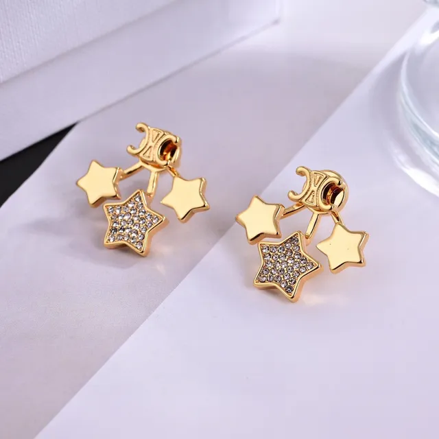 Celine Boucles d'oreilles Triple Étoile Pavé Cristal Doré 2