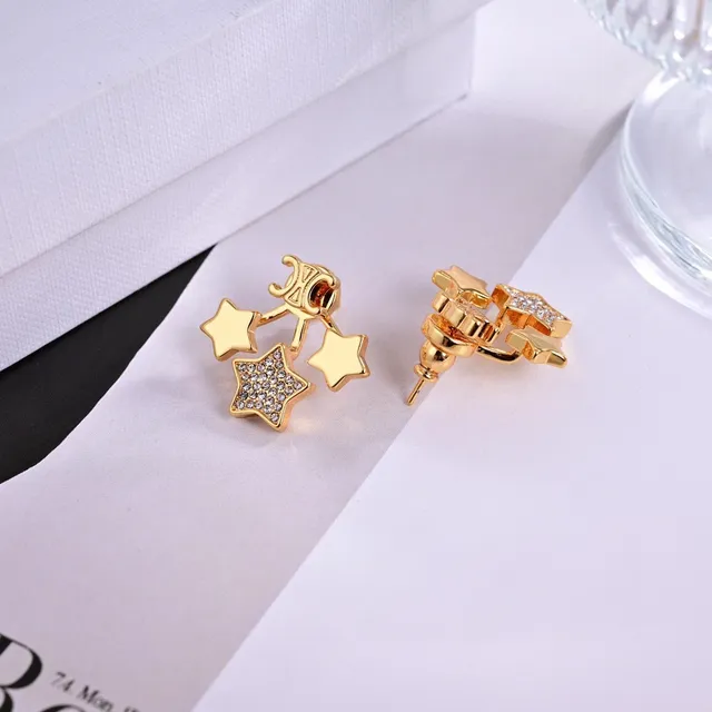 Celine Boucles d'oreilles Triple Étoile Pavé Cristal Doré 3