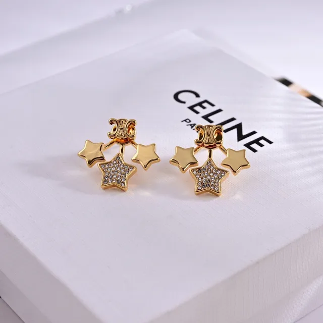 Celine Boucles d'oreilles Triple Étoile Pavé Cristal Doré 4