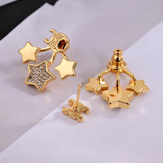 Celine Boucles d'oreilles Triple Étoile Pavé Cristal Doré 5