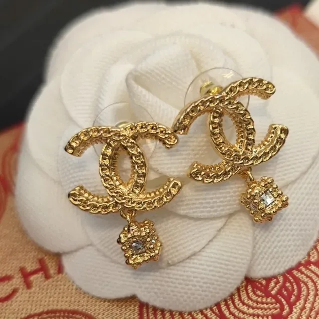 Chanel Bijoux Fantaisie Chaîne CC Cristal Boucles d'oreilles pendantes 2