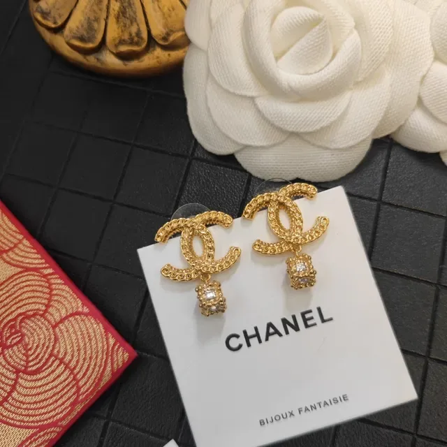 Chanel Bijoux Fantaisie Chaîne CC Cristal Boucles d'oreilles pendantes 8
