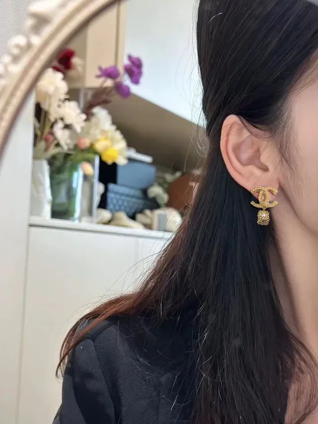 Chanel Bijoux Fantaisie Chaîne CC Cristal Boucles d'oreilles pendantes 9