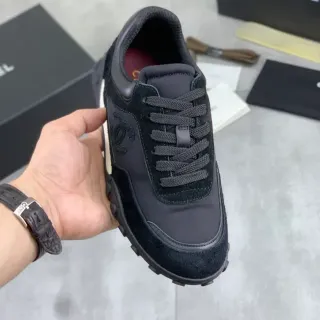 Chanel Black Gray Mixed-Material Upper Suede And Nylon Construction Lifestyle Sneakers