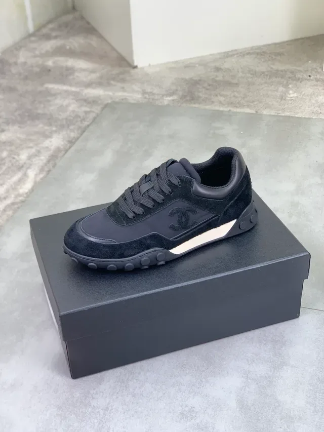 Chanel Black Gray Mixed-Material Upper Suede And Nylon Construction Lifestyle Sneakers 5