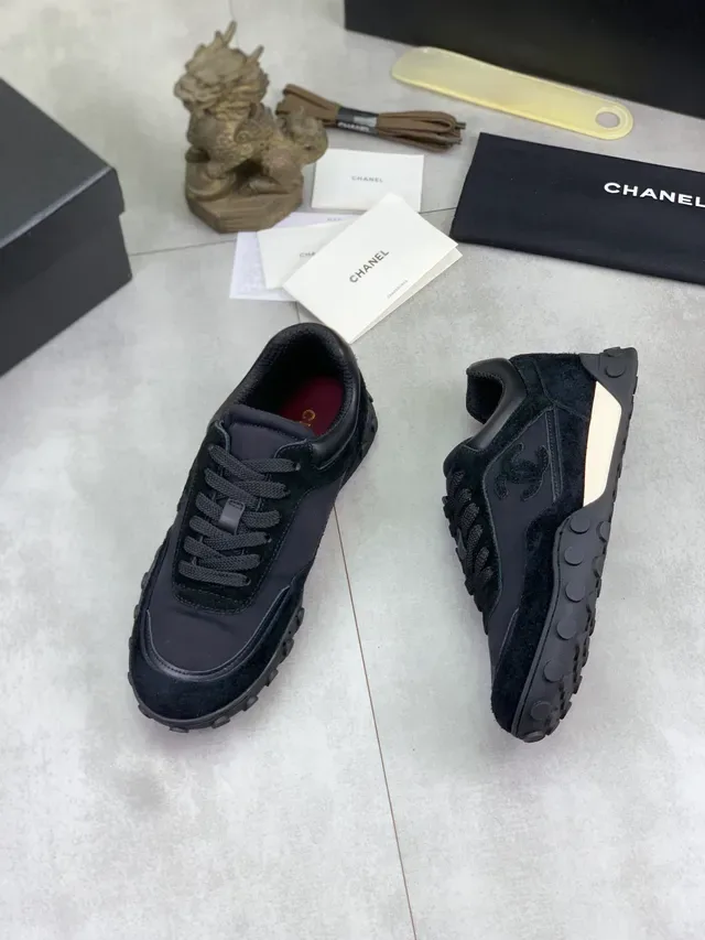 Chanel Black Gray Mixed-Material Upper Suede And Nylon Construction Lifestyle Sneakers 6