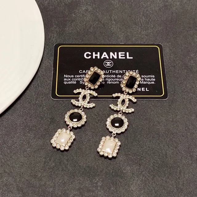 Chanel Black White Multi-Tiered Drop Crystal-Encrusted Earrings 2