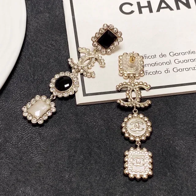 Chanel Black White Multi-Tiered Drop Crystal-Encrusted Earrings 6