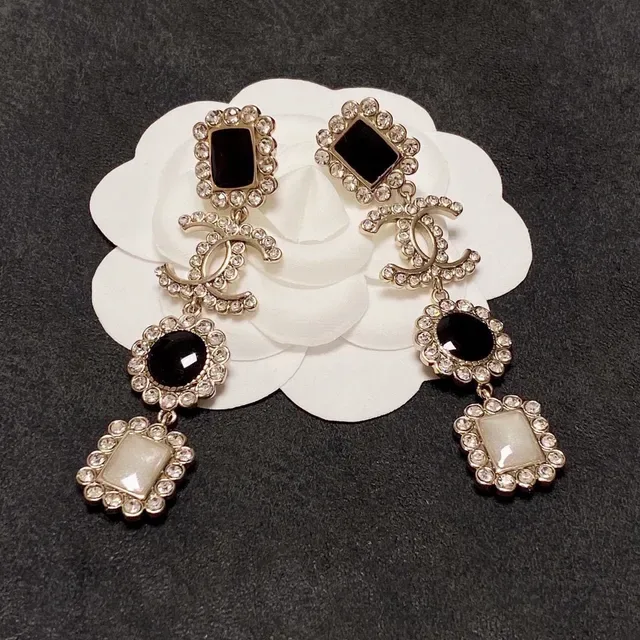 Chanel Black White Multi-Tiered Drop Crystal-Encrusted Earrings 7