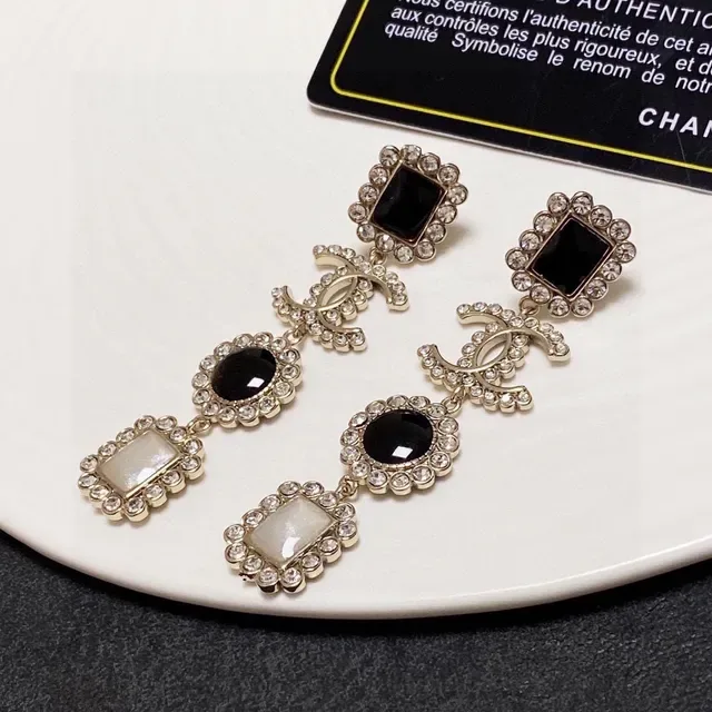Chanel Black White Multi-Tiered Drop Crystal-Encrusted Earrings 8