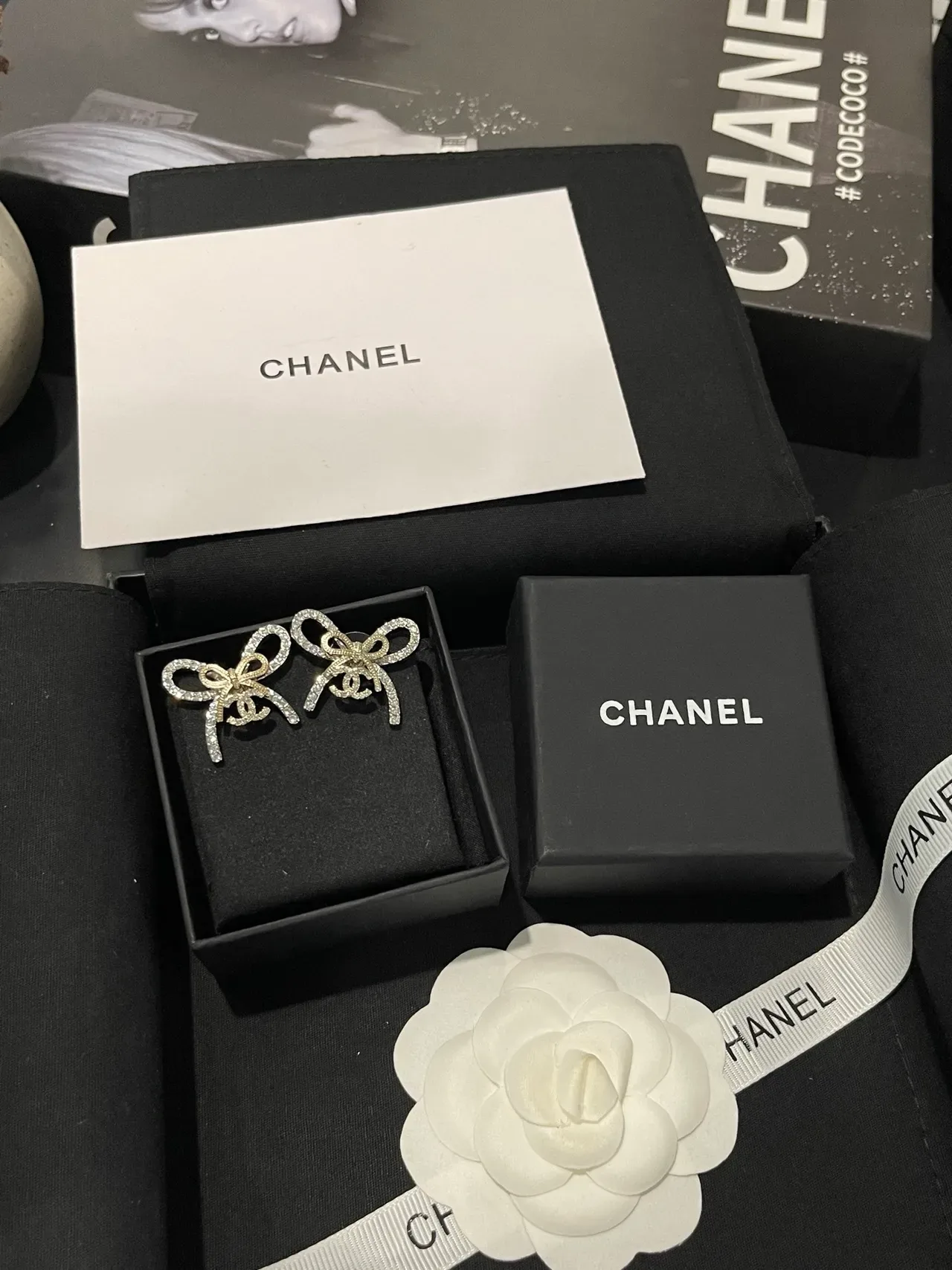 Chanel Bow Pavé-Crystal Dual-Tone Earrings 9