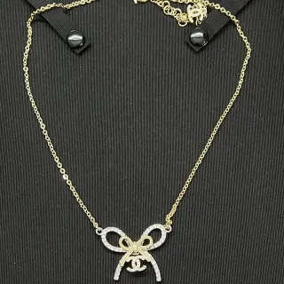 Chanel Bow Pavé Crystal Gold-Tone Necklace