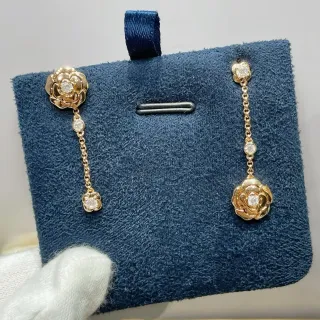 Chanel Camélia Diamants 金色钻石花卉链流苏耳环