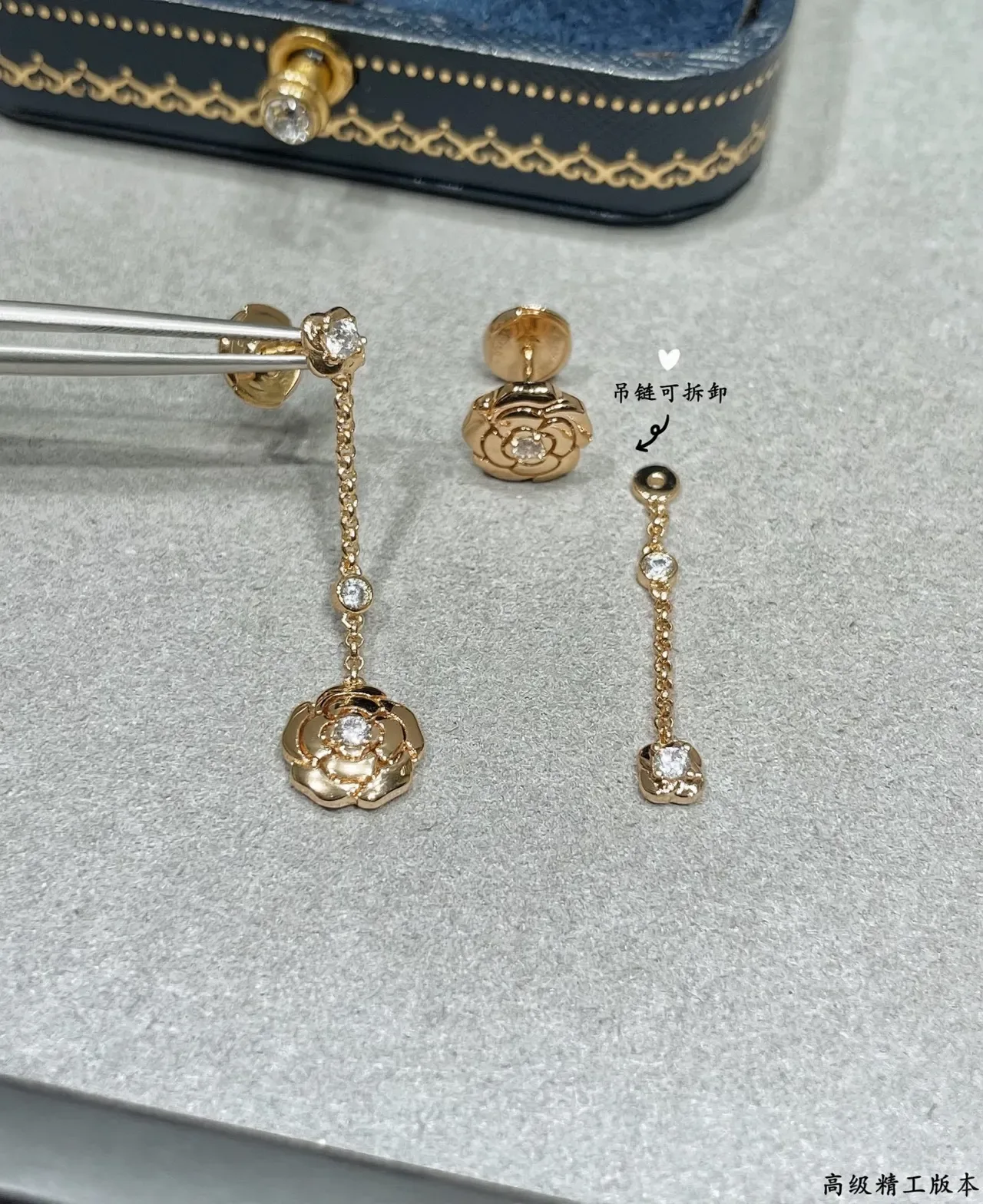 Chanel Camélia Diamants Gold-Tone Diamond Floral Chain Dangle Earrings 5