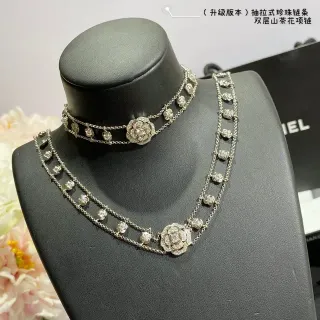 Chanel Camellia Double-Layer Chain Crystal Necklace