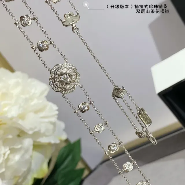 Chanel Camellia Double-Layer Chain Crystal Necklace 3