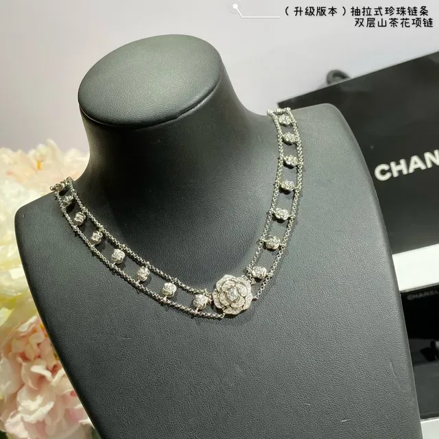 Chanel Camellia Double-Layer Chain Crystal Necklace 7