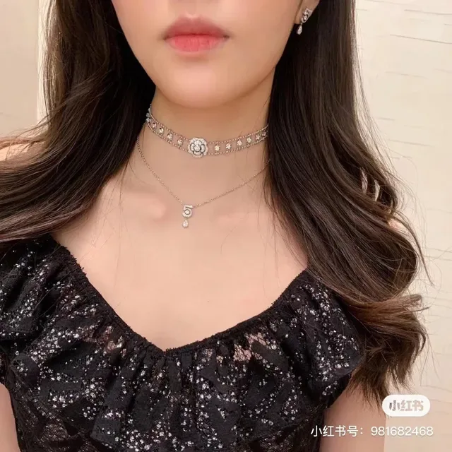 Chanel Camellia Double-Layer Chain Crystal Necklace 8