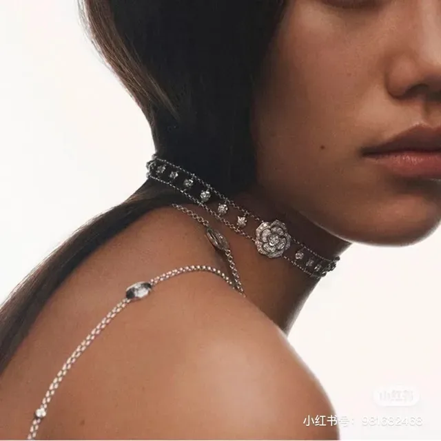 Chanel Camellia Double-Layer Chain Crystal Necklace 9