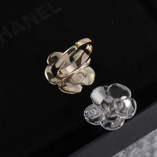 Chanel Camellia Flower Gold and Silver Tone Rings 2