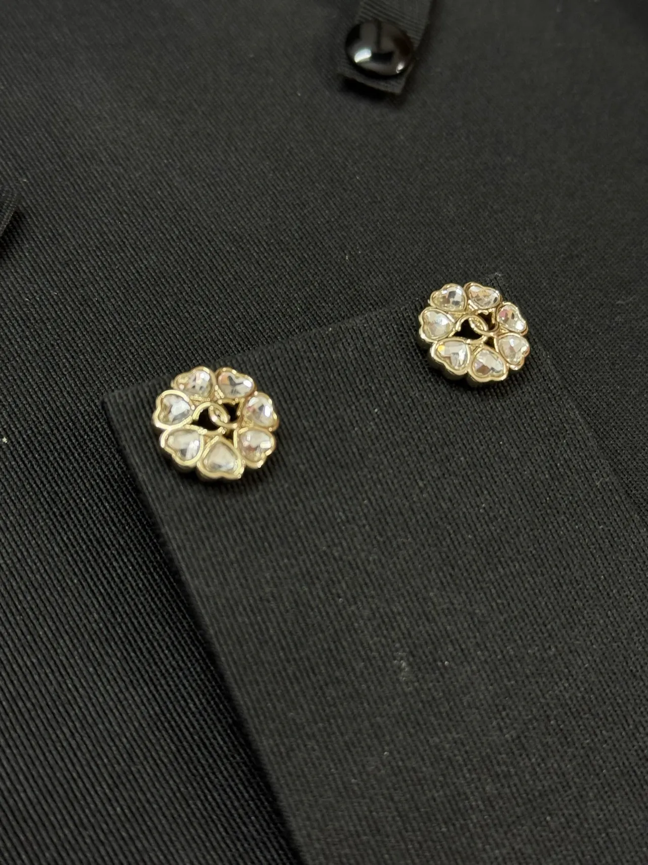 Chanel Camellia Gold Transparent Floral Motif Metal Earrings 2