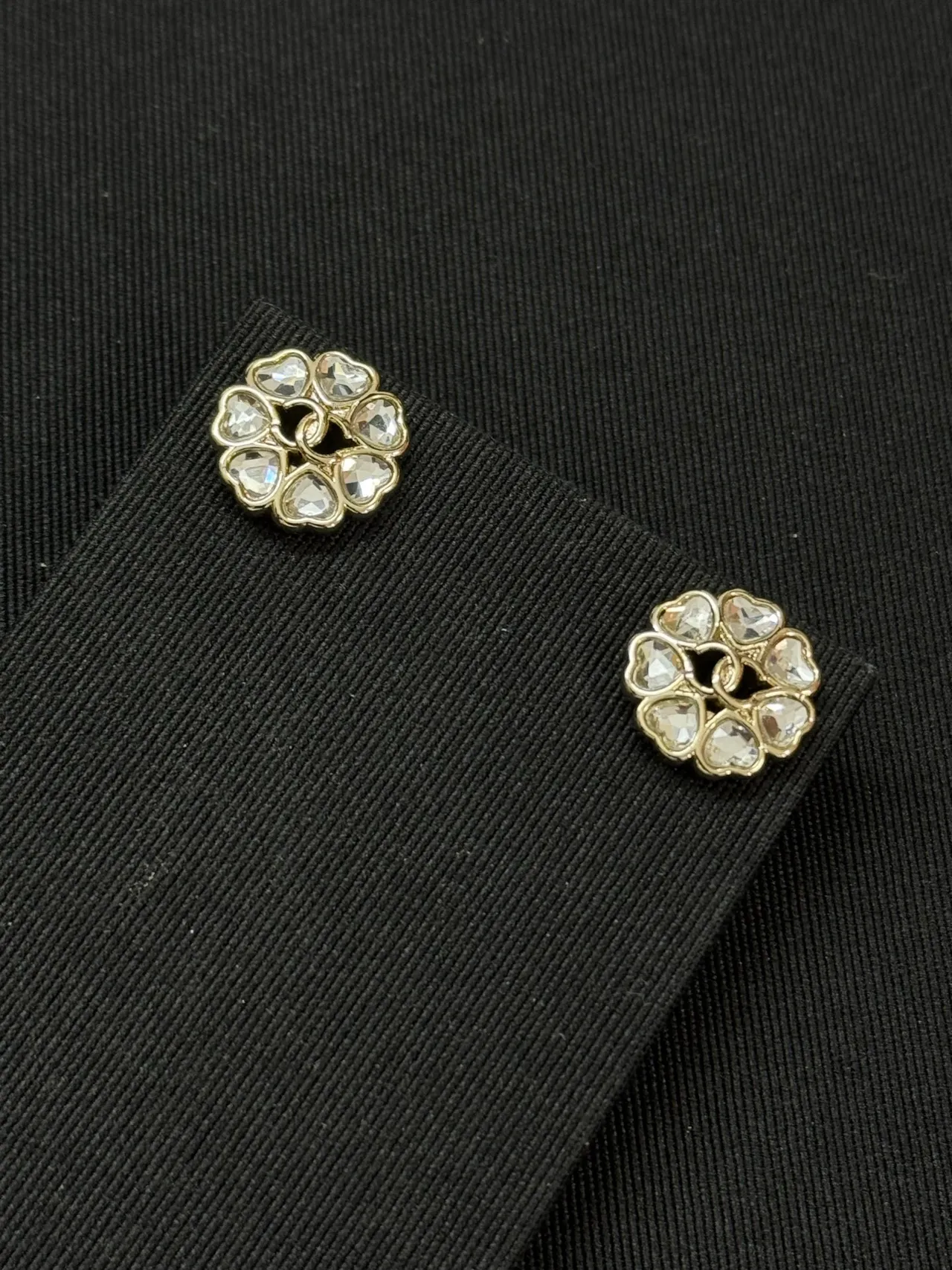 Chanel Camellia Gold Transparent Floral Motif Metal Earrings 4