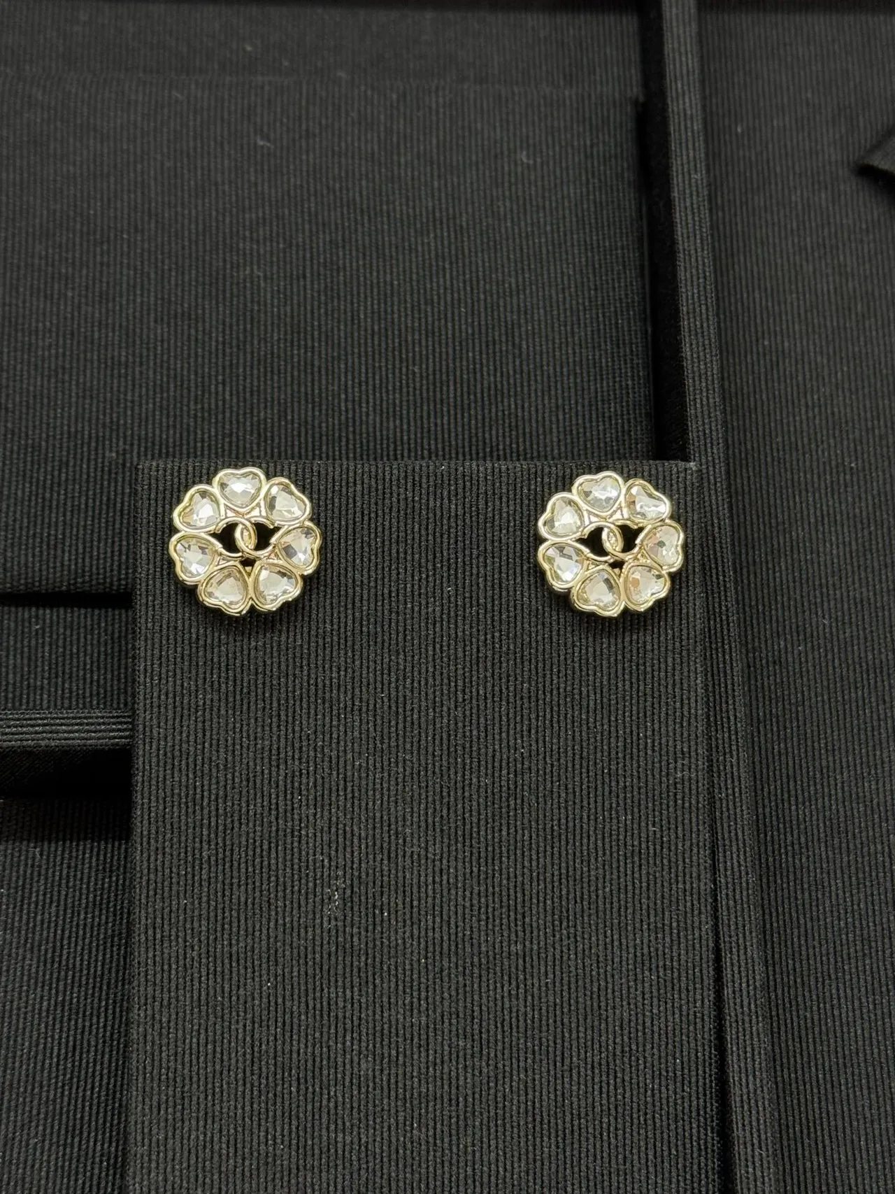 Chanel Camellia Gold Transparent Floral Motif Metal Earrings 5