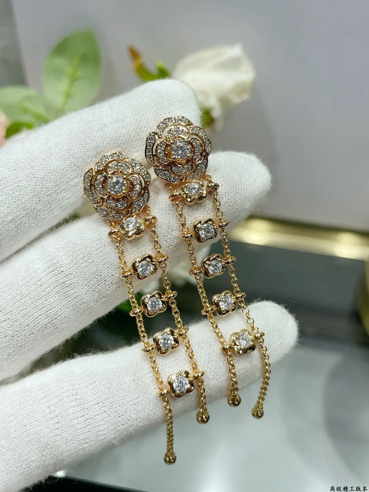 Chanel Camellia Pavé Diamond Drop Earrings 6