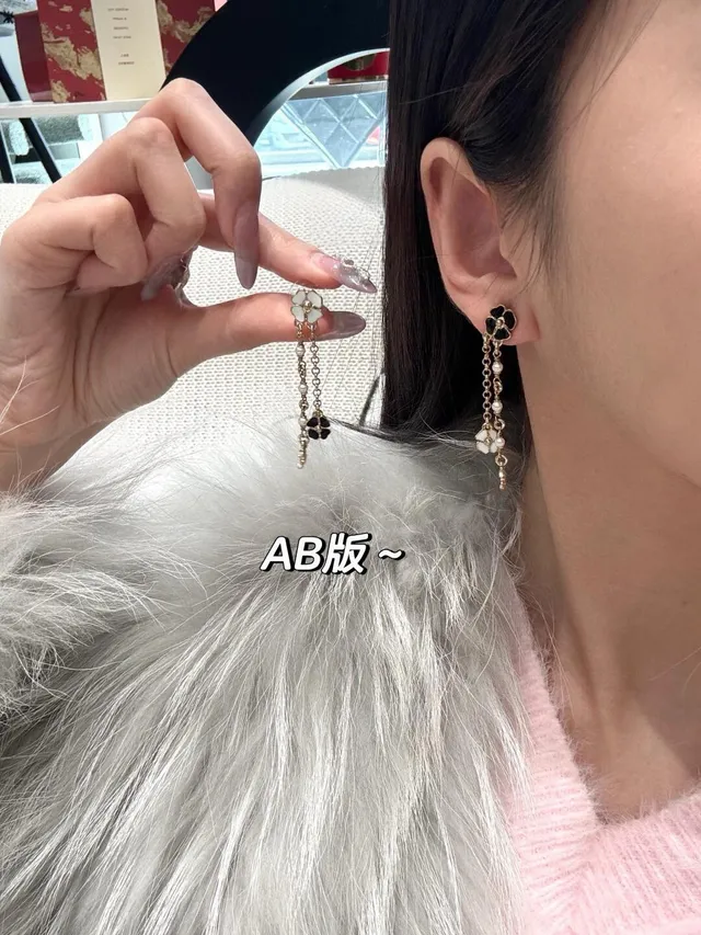 Chanel Camellia Pearl Chain Dangle Earrings 9