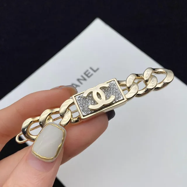 Chanel CC Bar Broche Or Métal Blanc Résine Effet Perle 9