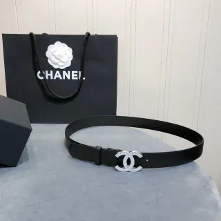 Chanel CC Belt Black Leather Silver-Tone Buckle Leather Belt