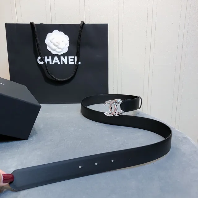 Chanel CC Belt Black Leather Silver-Tone Buckle Leather Belt 6