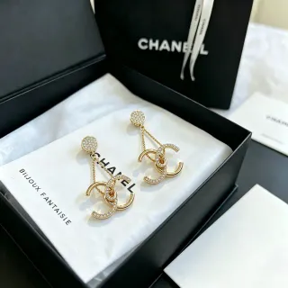 Chanel CC Chain Pavé Crystal Drop Earrings
