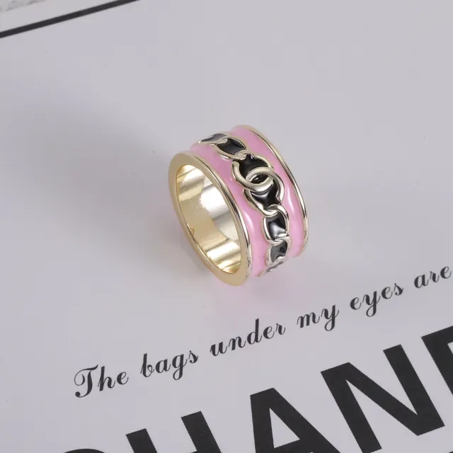 Chanel CC Chain Pink and Black Enamel Wide Band Ring 2