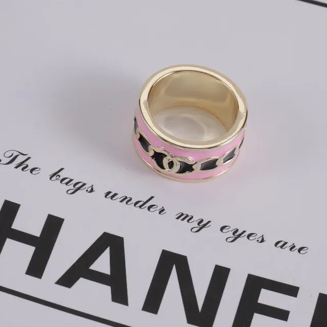 Chanel CC Chain Pink and Black Enamel Wide Band Ring 3