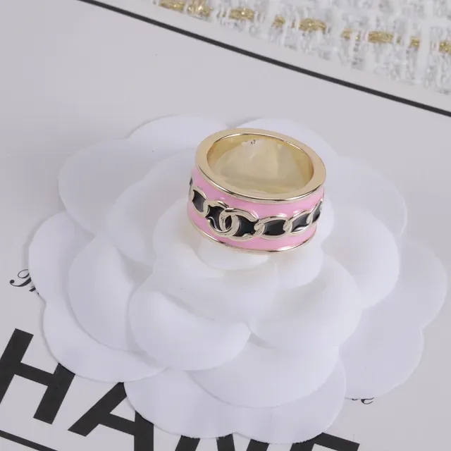 Chanel CC Chain Pink and Black Enamel Wide Band Ring 4