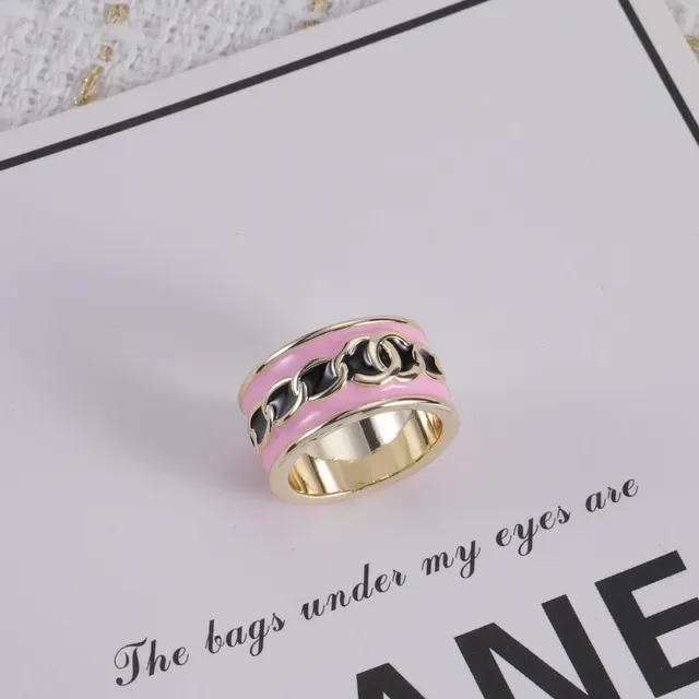 Chanel CC Chain Pink and Black Enamel Wide Band Ring 5