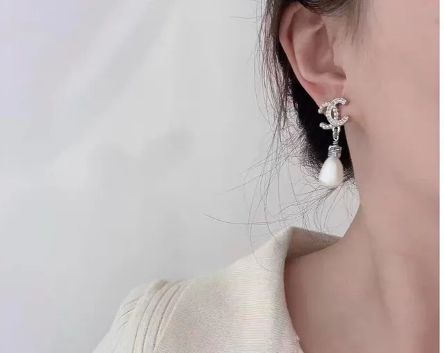 Chanel CC Crystal and Pearl Drop Earrings 2