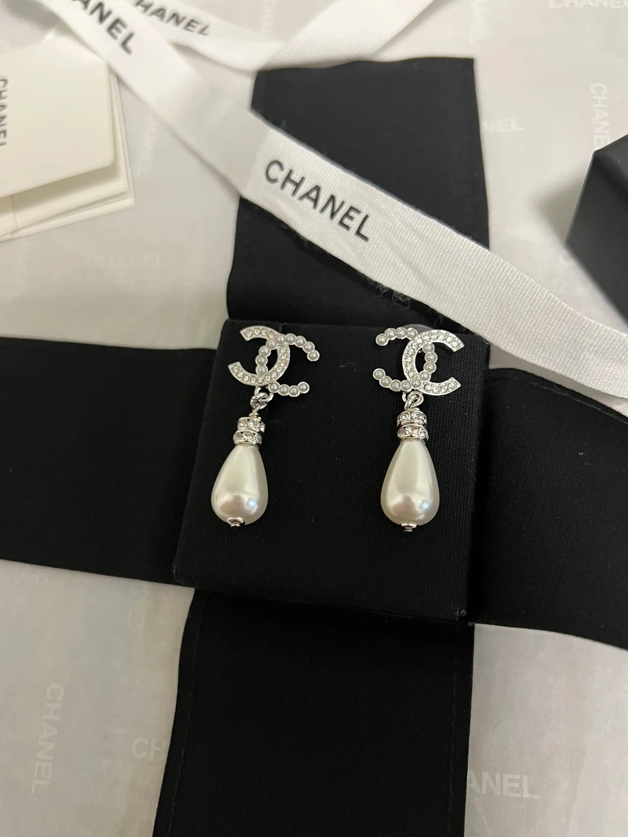 Chanel CC Crystal and Pearl Drop Earrings 4