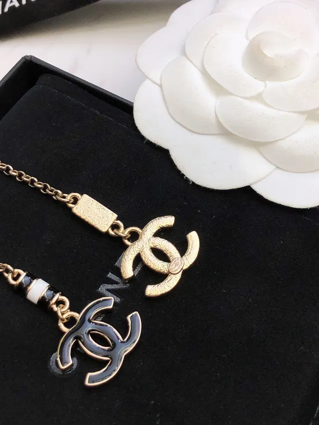 Chanel CC Drop Black Gold Enamel Charm Earrings 4